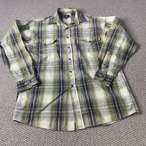 Panhandle‎ Slim Mens Shirt Size Medium Blue/Green Plaid Long Sleeves Snap Front
